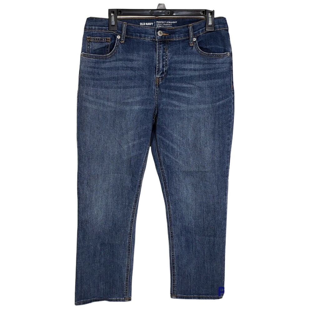 Old Navy Women's Jeans Size 10 Perfect Straight Mid Rise Blue Denim Cropped